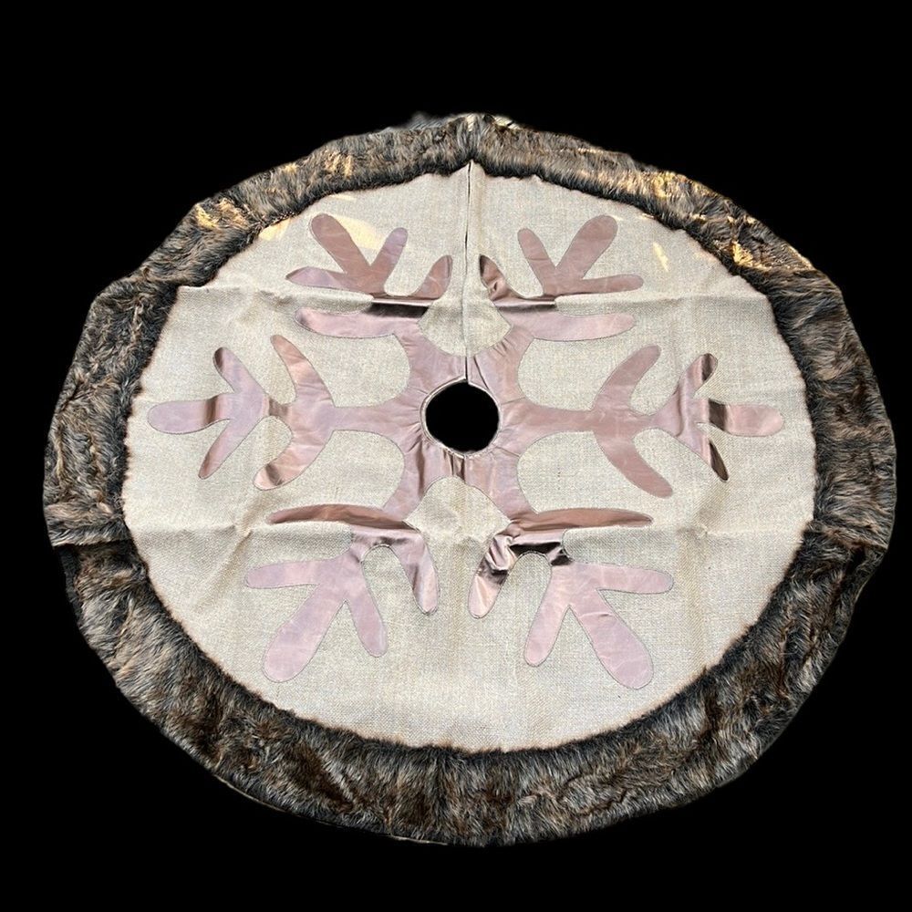 Rustic Farmhouse Christmas Tree Skirt 48” Faux Fur Burlap Valery Madelyn